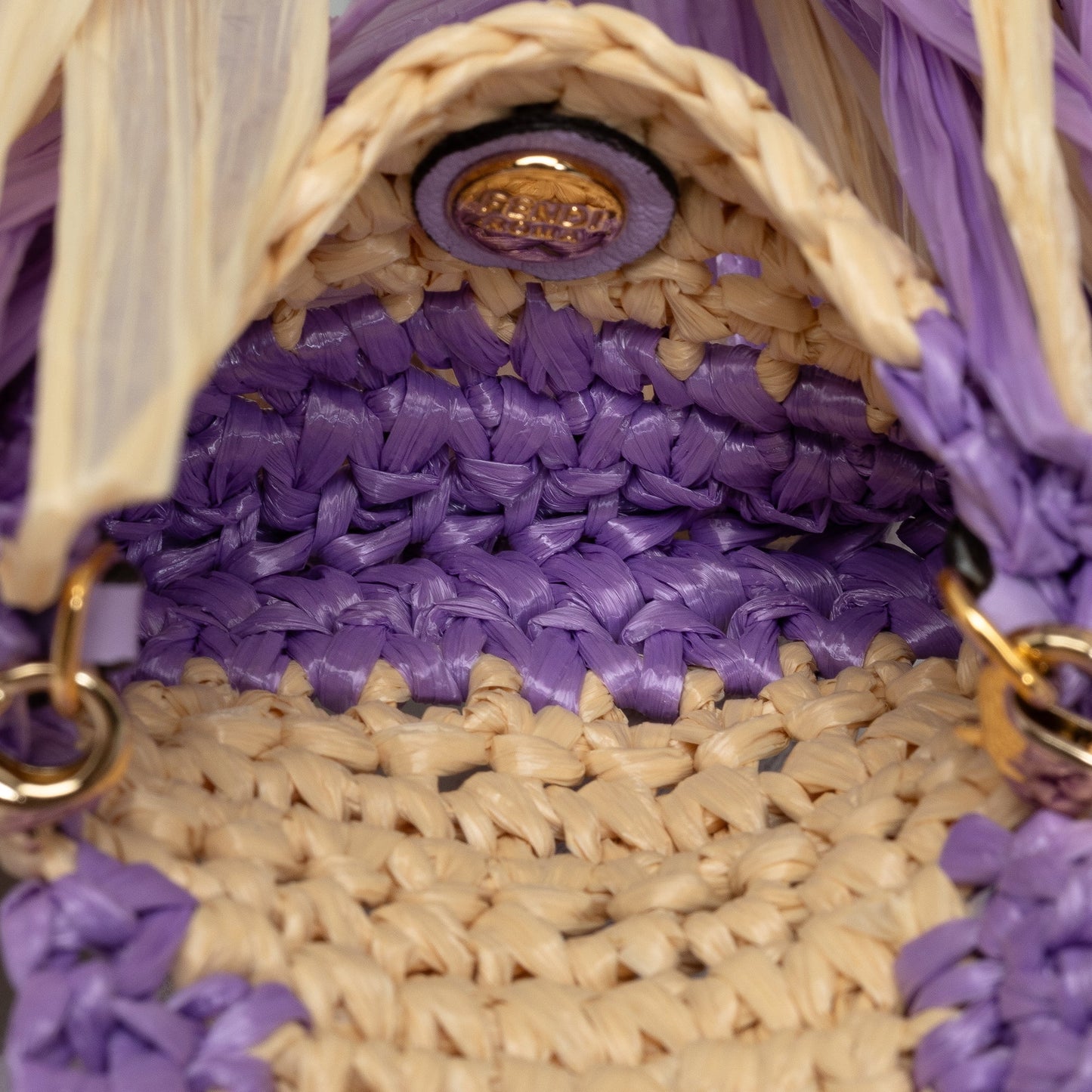 Unisex Pico Intreccio Baguette Bag (Good) Authenticated Purple Material Pre-Owned Raffia Fendi Natural Crossbody