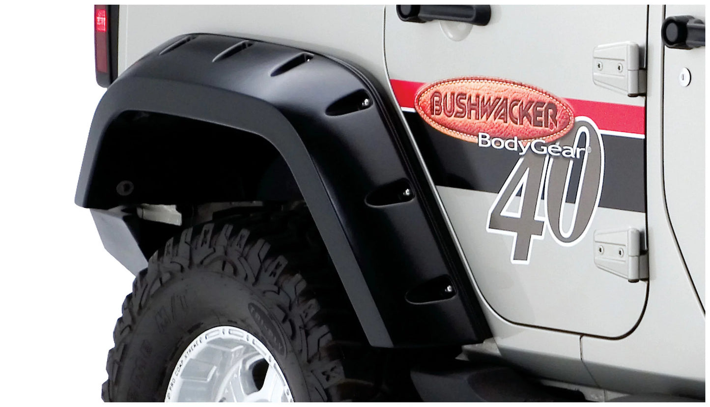 | by Unlimited JK RealTruck with Set, 2-Piece Bushwacker | Pocket/Rivet Rear Style 2007-2018 Max Finish Fender Black, Flares Textured Wrangler 10044-02 Jeep Compatible Coverage |