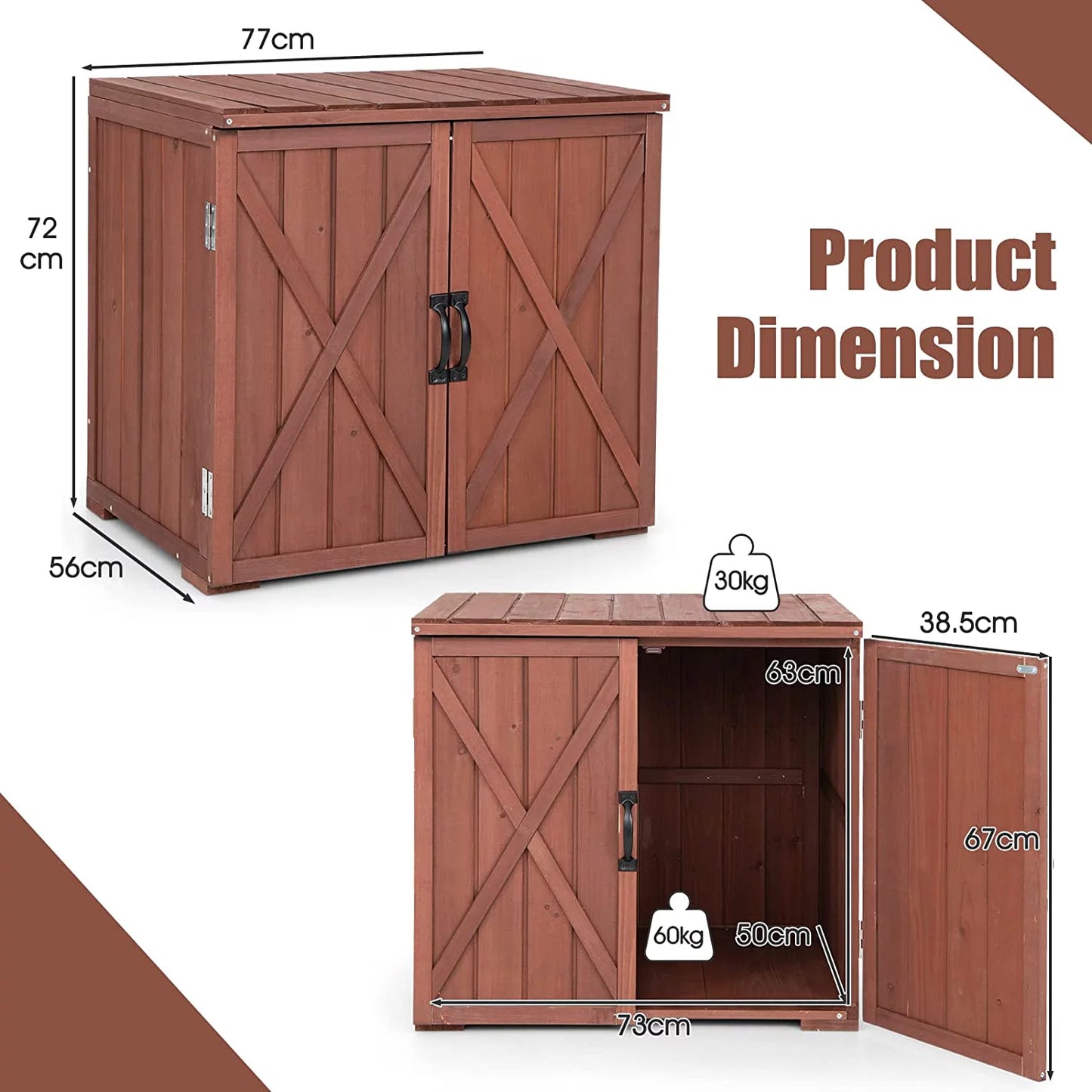 Wooden 30" 28.5" Porch, Outdoor Cabinet Deck Assembly, x 22" Backyard & Storage Box Inner Box, for Countertop, Storage W/Spacious Tool 30" Space x Storage Easy (Brown) Garden