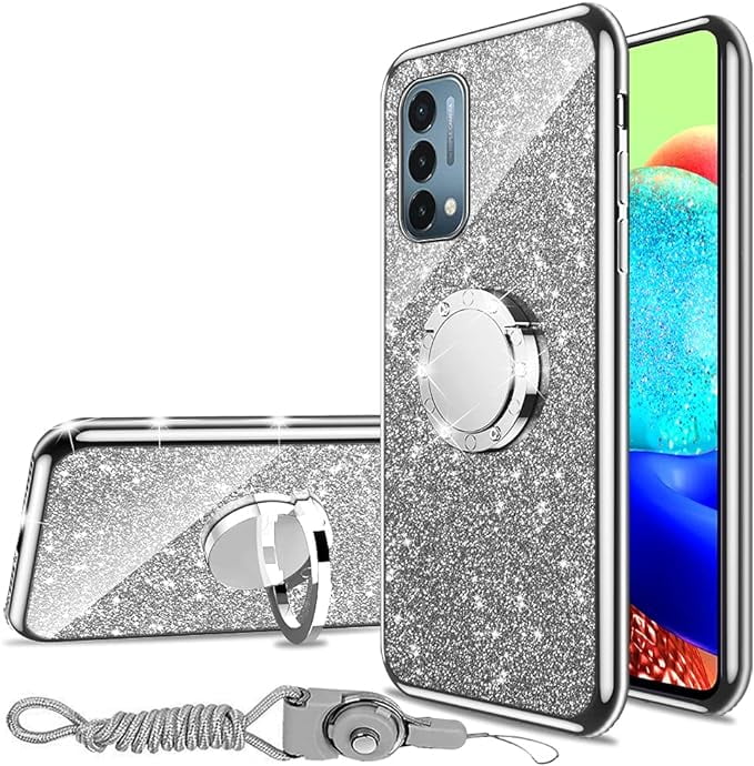 Stand 1+Nord Girls Ring nancheng TPU 5G for Diamond 5G case (Silver) Phone with Nord Kickstand, Bling Rhinestone Women Case Silicone for Slim Case Cute for Luxury Bumper N200 Oneplus N200 Glitter