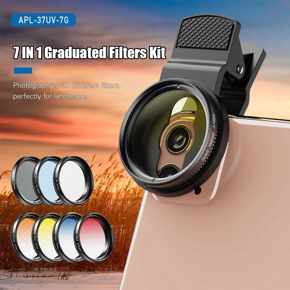 with Filter Smartphones Kit Filters Lenses CPL Suitable Professional Red Graduated Camera 37mm for Blue and Yellow APEXEL 7in1 Star Phone Most APL-37UV-7G Orange 37mm Lens