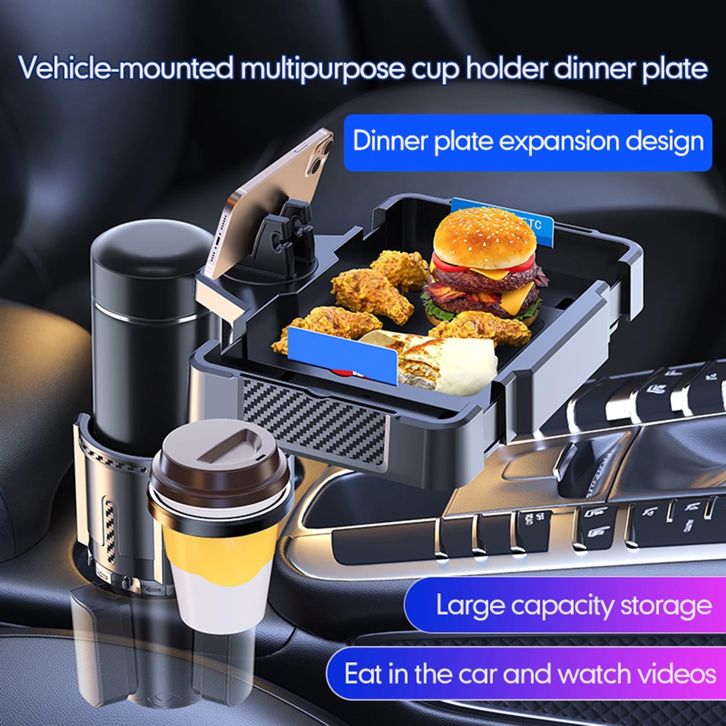 Snack Tray with 4IN1 Expander Drink Phone Cup Tray Anself Holder Car Adjustable Dual Holder