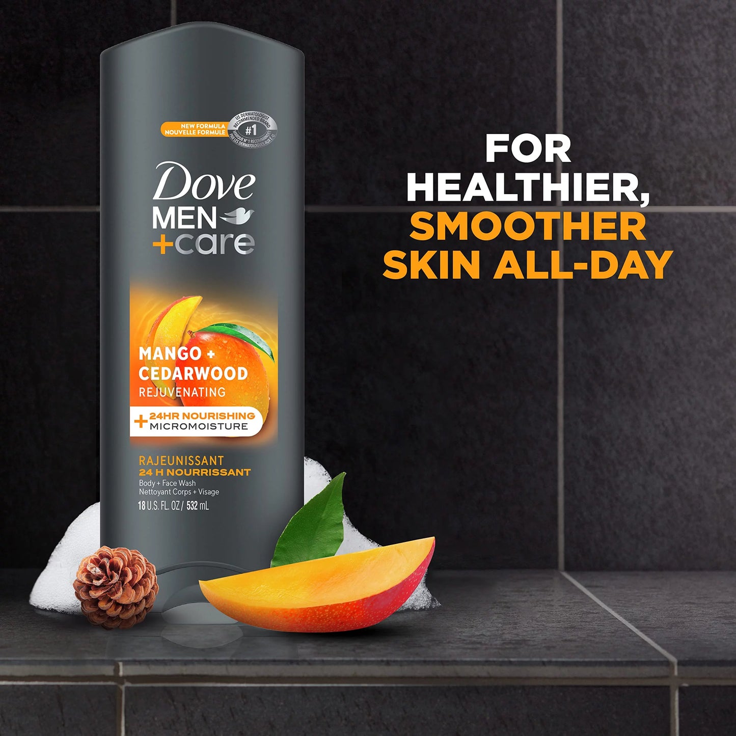 With + + Men Wash Mango For Dove 18 Care 4 Rejuvenating Count Cedarwood Oz Nourishing 24-Hour Body Micromoisture Technology Men