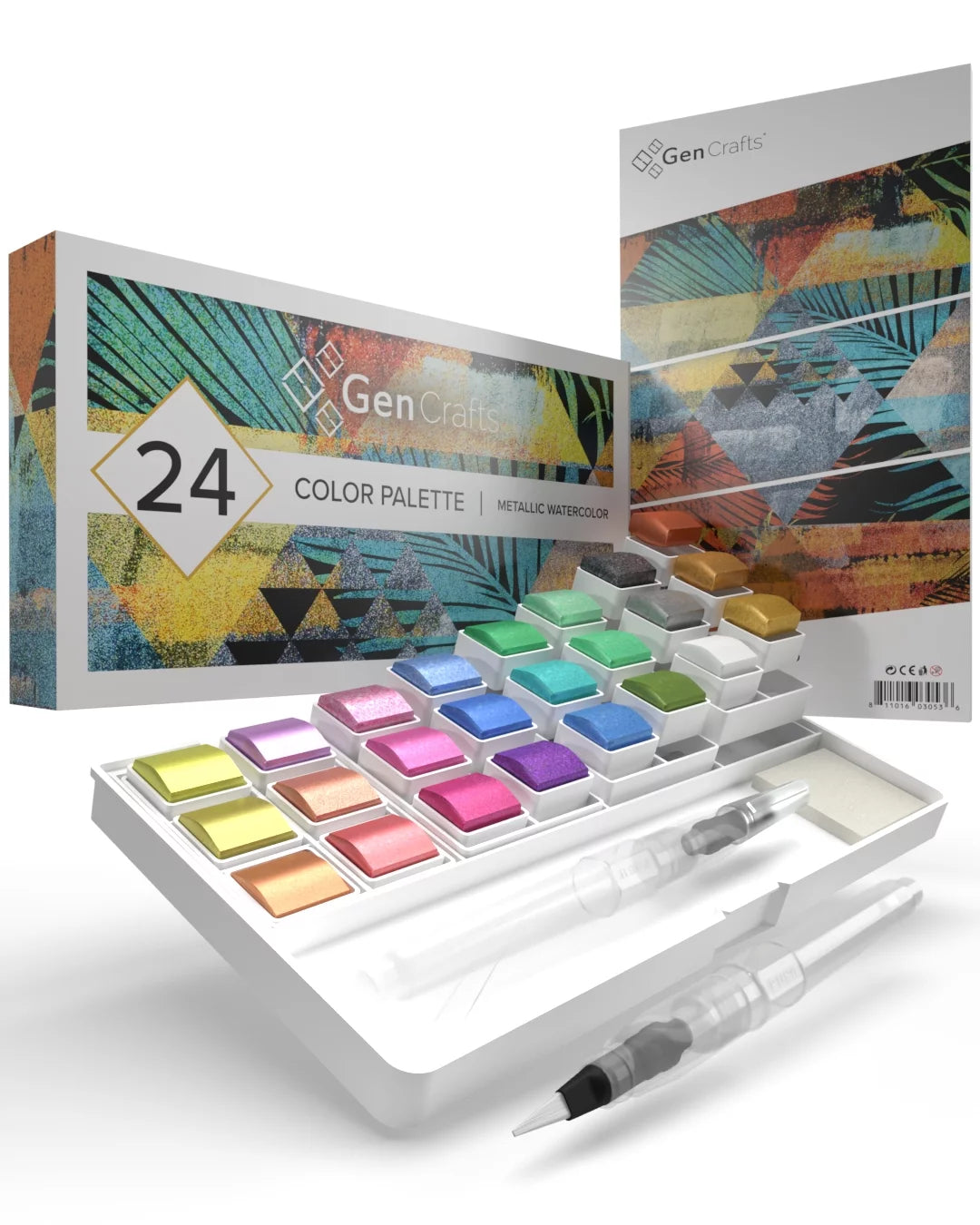 24 Palette, Watercolor Premium GenCrafts Colors Set of Metallic