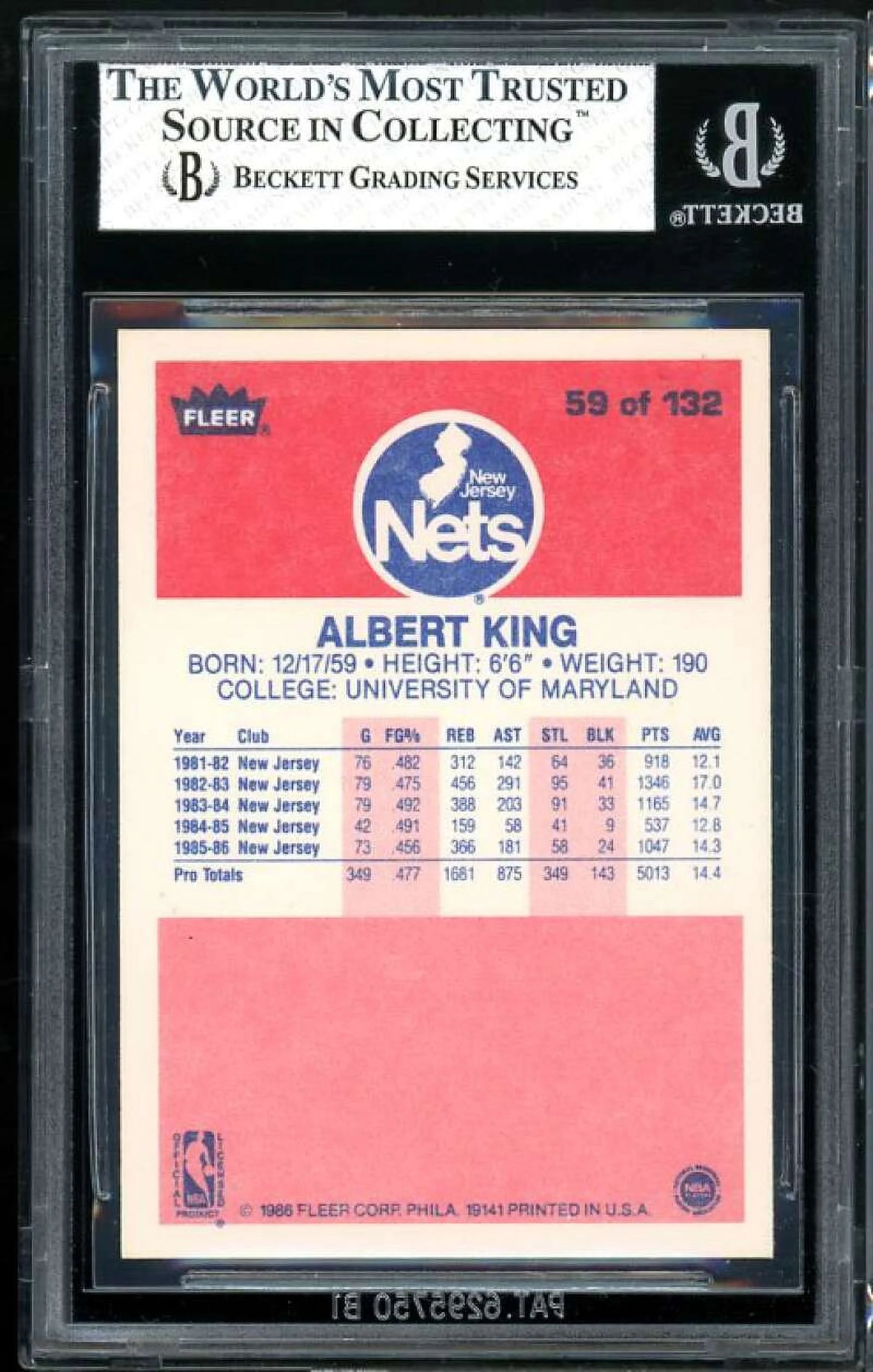 8 Card BGS Fleer Albert #59 1986-87 King Rookie