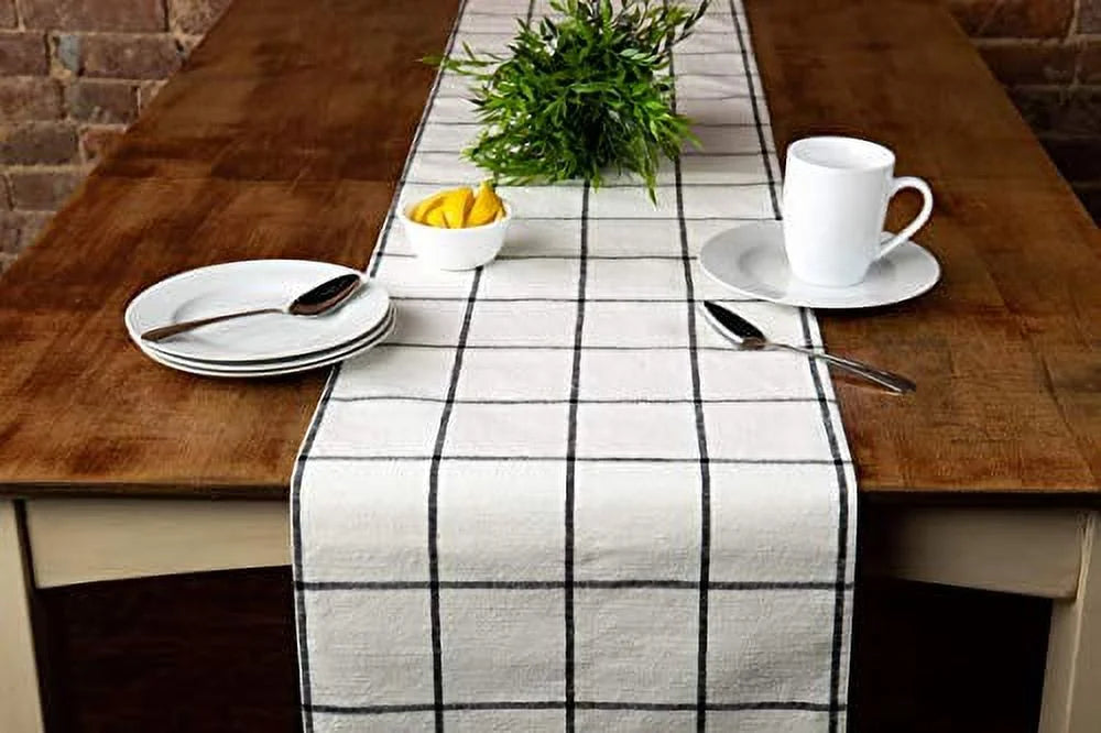 Toffee Cloth 72 14 Runners Cream Table Dining, Farmhouse or Table in, Plaid Décor Runner Woven Kitchen for Cotton in Table x Sticky