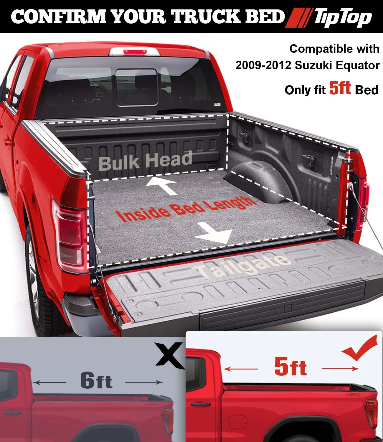 The 2009-2012 5ft On Deck System| Cover FRP Tonneau Equator Truck TPM3 Bed Suzuki with (59.5") Rail | Models TIPTOP Top Bed or With Hard Tri-Fold For |For Without