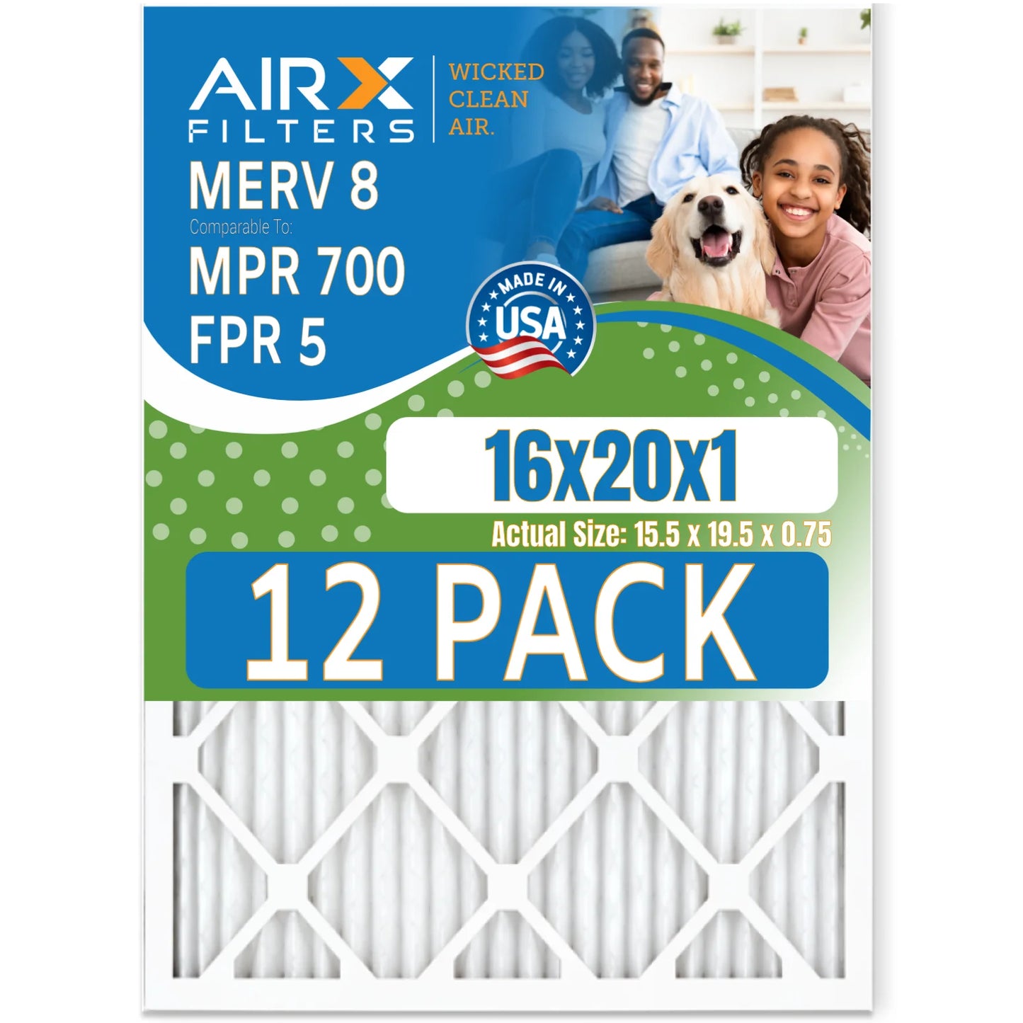 Air AIRX FPR to Furnace - Comparable of MERV FILTERS CLEAN by Pack 5 Made & 700 Rating, Filters in Filter MPR USA 16x20x1 WICKED 12 AIR. 8