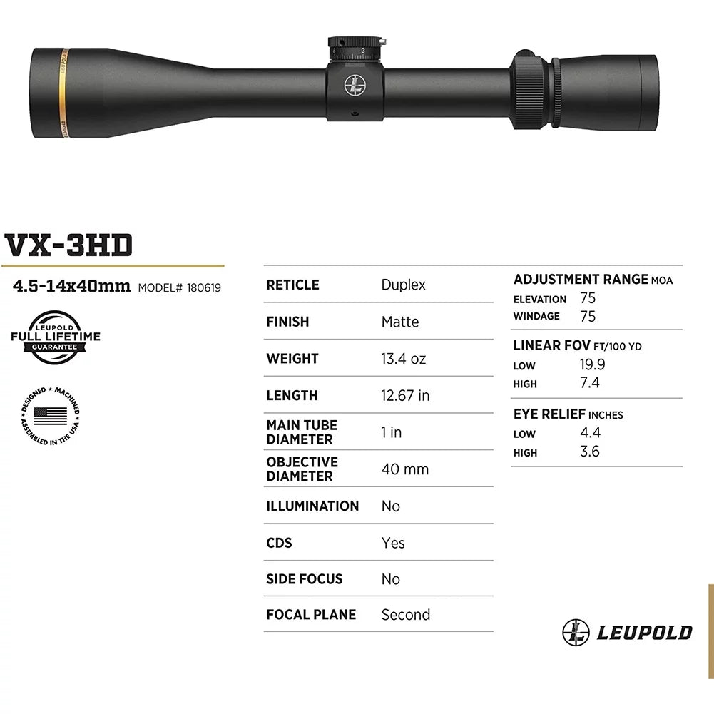 VX-3HD Duplex Riflescope (180619) LEUPOLD 4.5-14x40 1in CDS-ZL