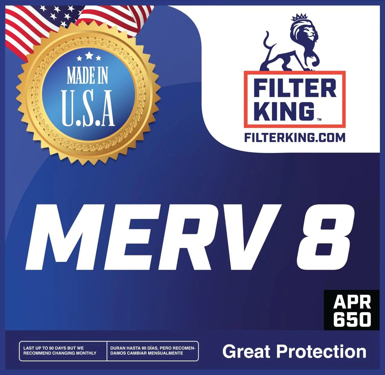 USA Air | Size: 8 Filter Pleated 63 A/C 23.5 .75" MERV Filter x x MADE 23.5x63x1 King Filters | HVAC | IN Actual Furnace | 4-PACK