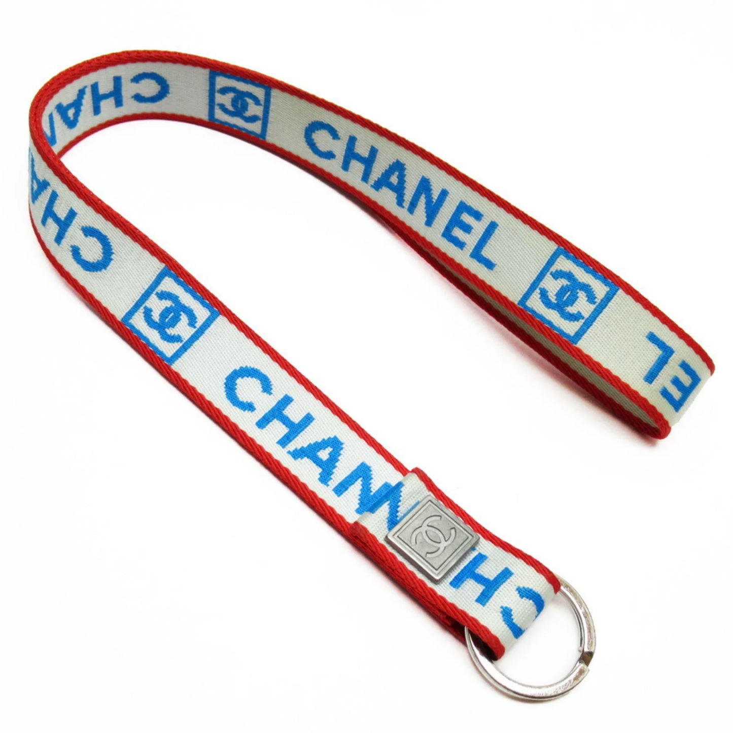 white material canvas blue silver Pre-Owned neck metal (Good) Chanel nylon x strap CHANEL red