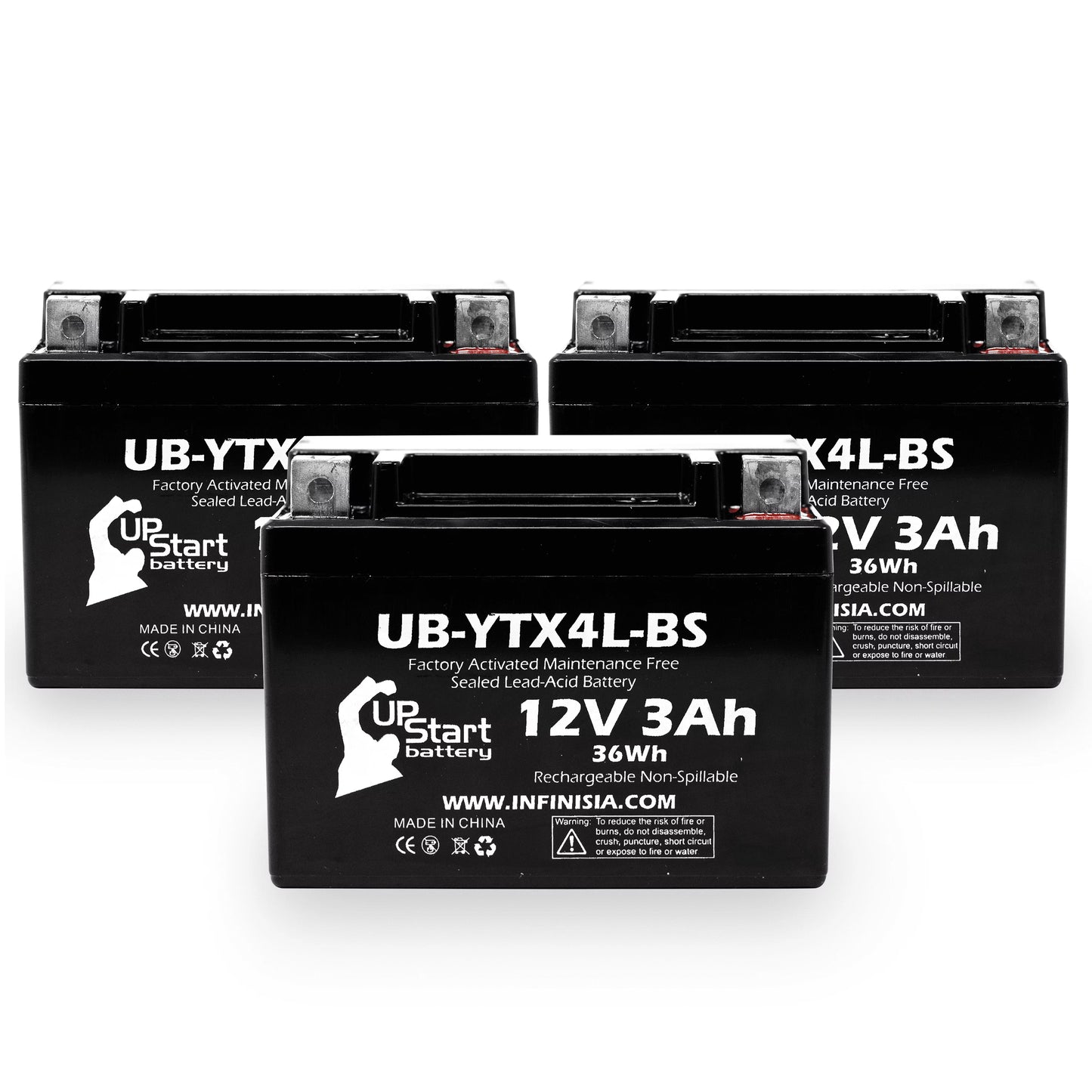 Activated, UB-YTX4L-BS Quest for DS90F, UpStart ATV Maintenance 3-Pack (Can-Am) Factory 3Ah, 90CC 12V, Battery Bombardier Free, - Battery DS90, Replacement 2002