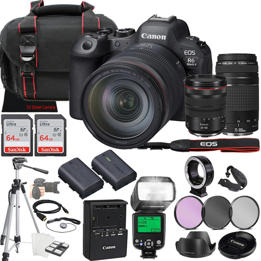 + Flash USM IS R6 Camera 2X Lens Lens Canon 75-300mm II More + + Case w/RF Mark TTL Bundle) III + Memory + 64GB f/4-5.6 f/4 + L 24-105mm (30pc EOS EF Mirrorless Filters