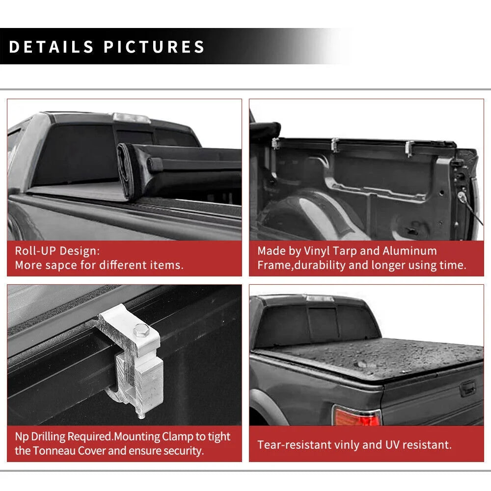 2009-2023 for Truck Bed ft Ledkingdomus 1500 Tonneau Ram Soft Dodge Rambox Without 5.7 up Bed Roll Cover