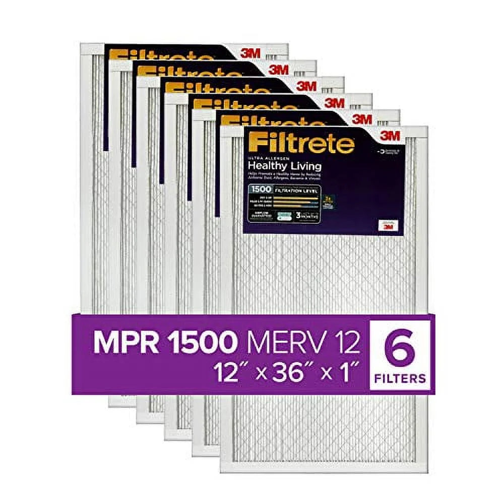 AC 35.69 Furnace Filter, x 6-Pack dimensions (exact 11.69 MPR 1500, Allergen, 0.78) x 12x36x1, Healthy Filtrete Air Living Ultra