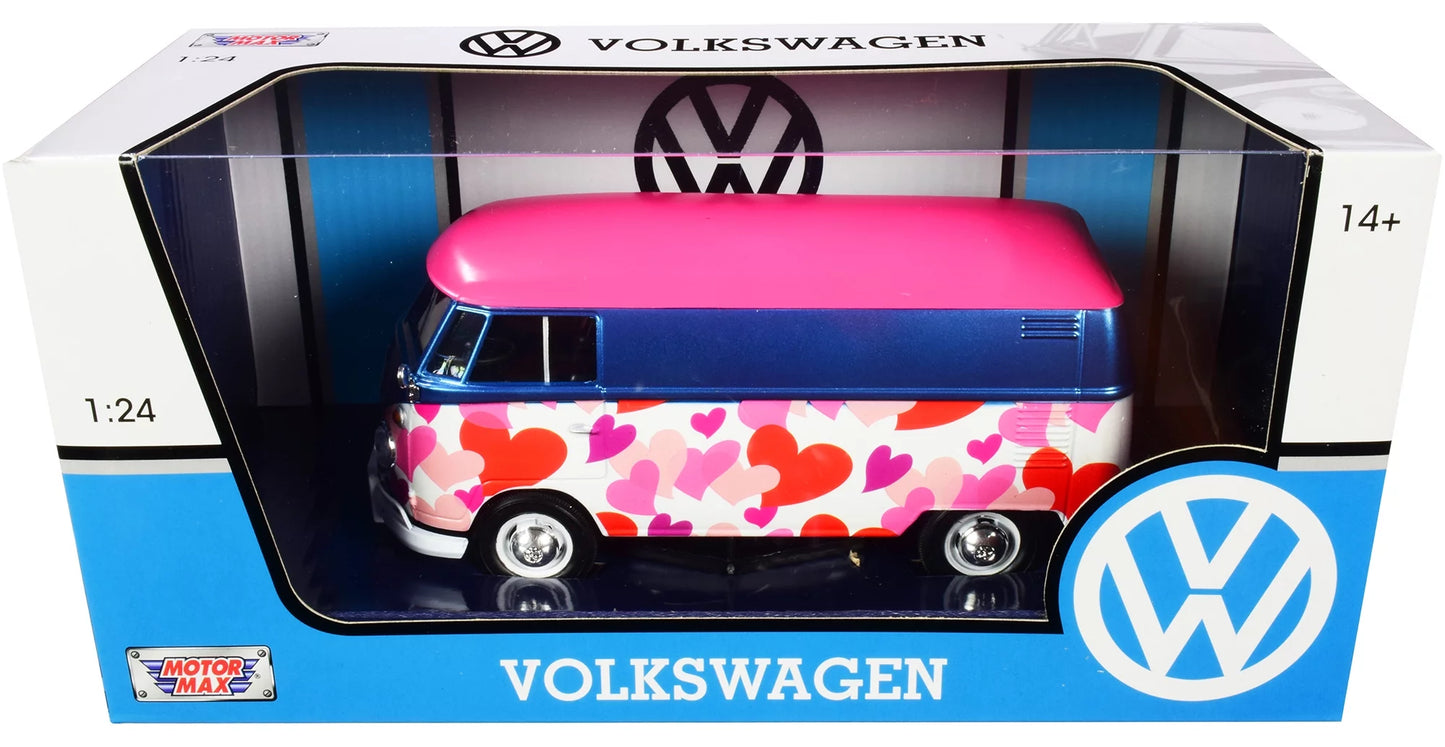 1/24 and Pink Diecast Car by Delivery Volkswagen Model (T1) Blue Type Van 2 "Love" Motormax Metallic