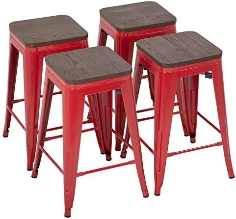 Stackable Metal Height Barstool Stools Backless Chairs 4 of (Red) Stool Inches Wood Patio 24 Stools Counter Kitchen Stool Indoor Outdoor Seat Metal Set NLTBONNIE