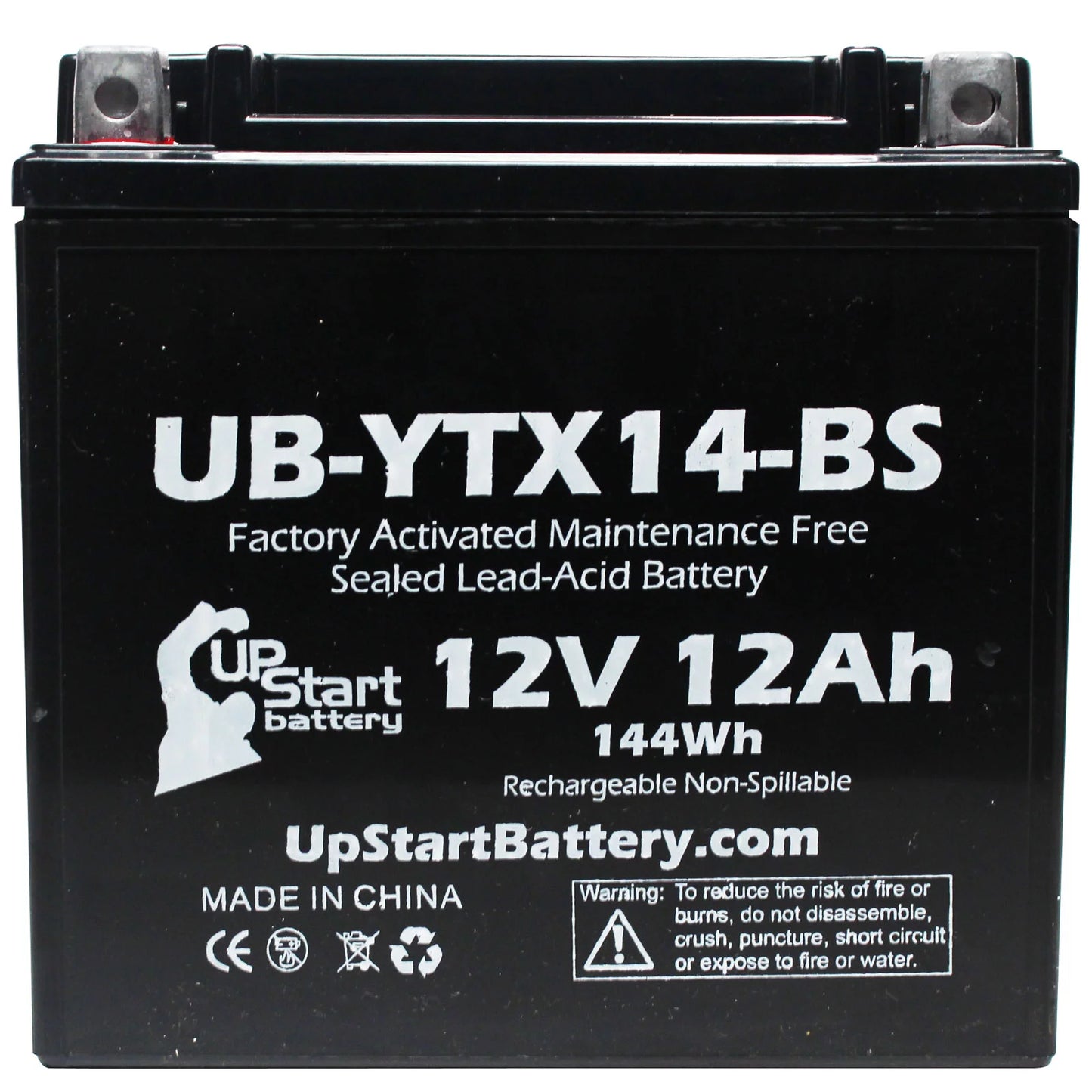 2012 12AH, UB-YTX14-BS Motorcycle for Factory BMW F800ST, Battery Maintenance 12V, Free, UpStart CC 4-Pack GS Battery 800 Activated, - Replacement