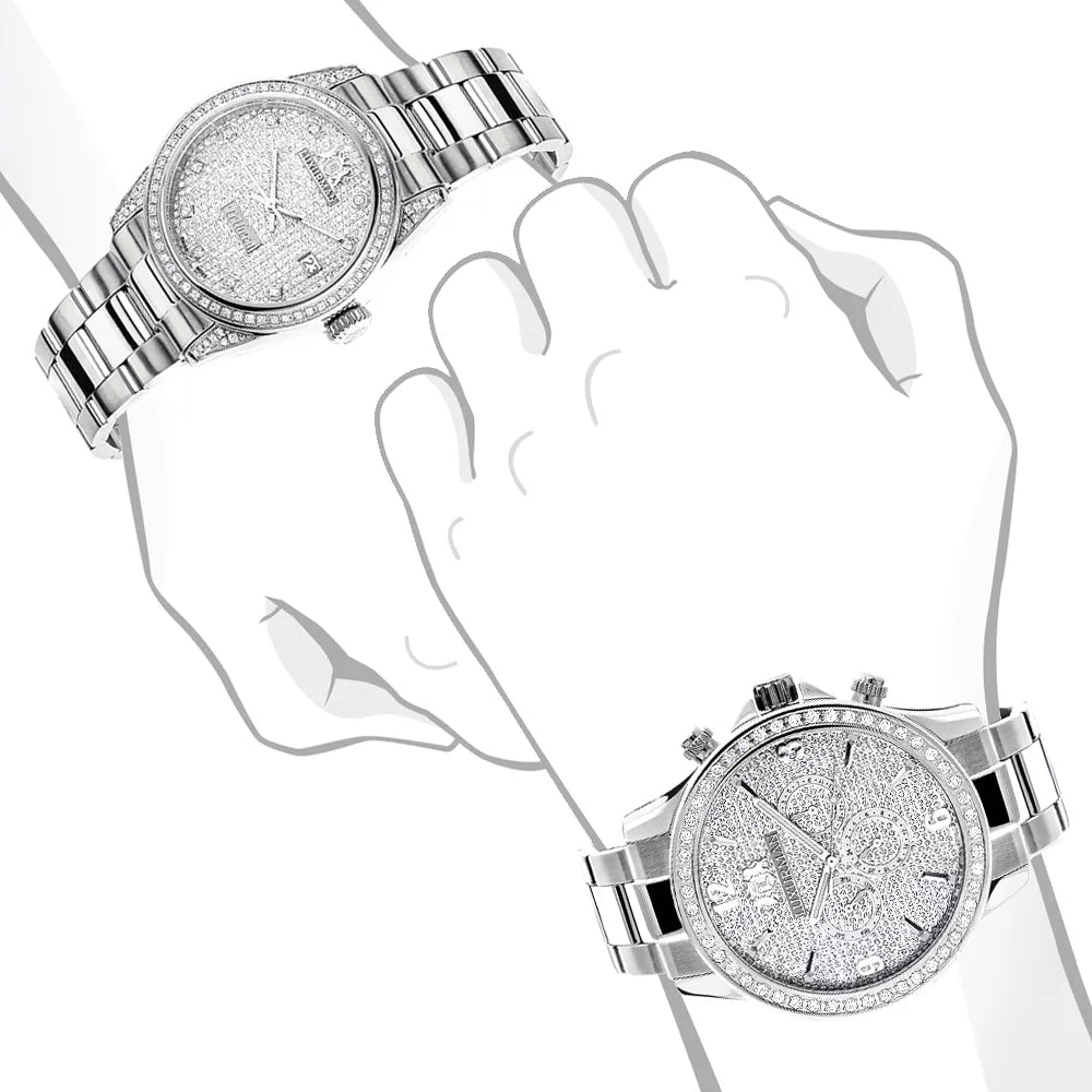 Steel and His Stainless Hers Diamond Watches: 3.5ct Set Watch