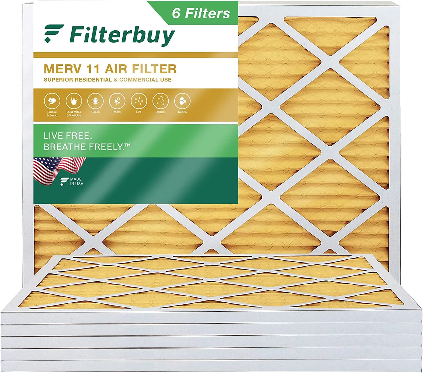 AC Filters Air (6-Pack) Filterbuy HVAC 11 MERV Furnace Pleated 16x20x1