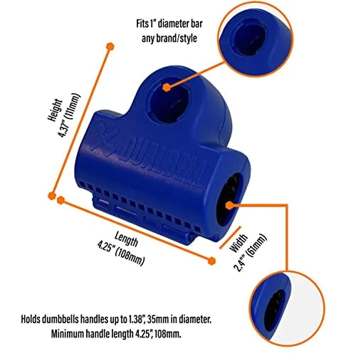 Superset DUALBELL on (up 2 diameter lb dumbbell, Barbell 2 for Pair, Converts 100 Spacers) use Adapters- to 1" dumbbells bar to Dumbbell