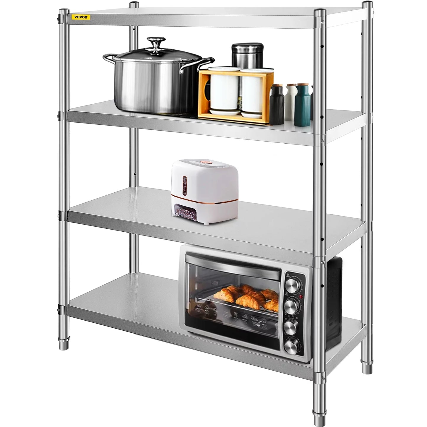 4-Tier 330LB Shelf Standing Commercial Stainless Shelf per Garage Shelving Shelf Office, Unit Storage Steel for Capacity Kitchen, VEVORbrand