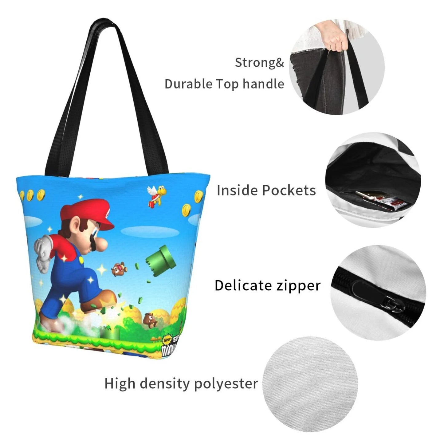 Super Handbag Mario Shoulder Women's Travel Capacity School Work Animated Large Bag Beach Shopping For Business Tote