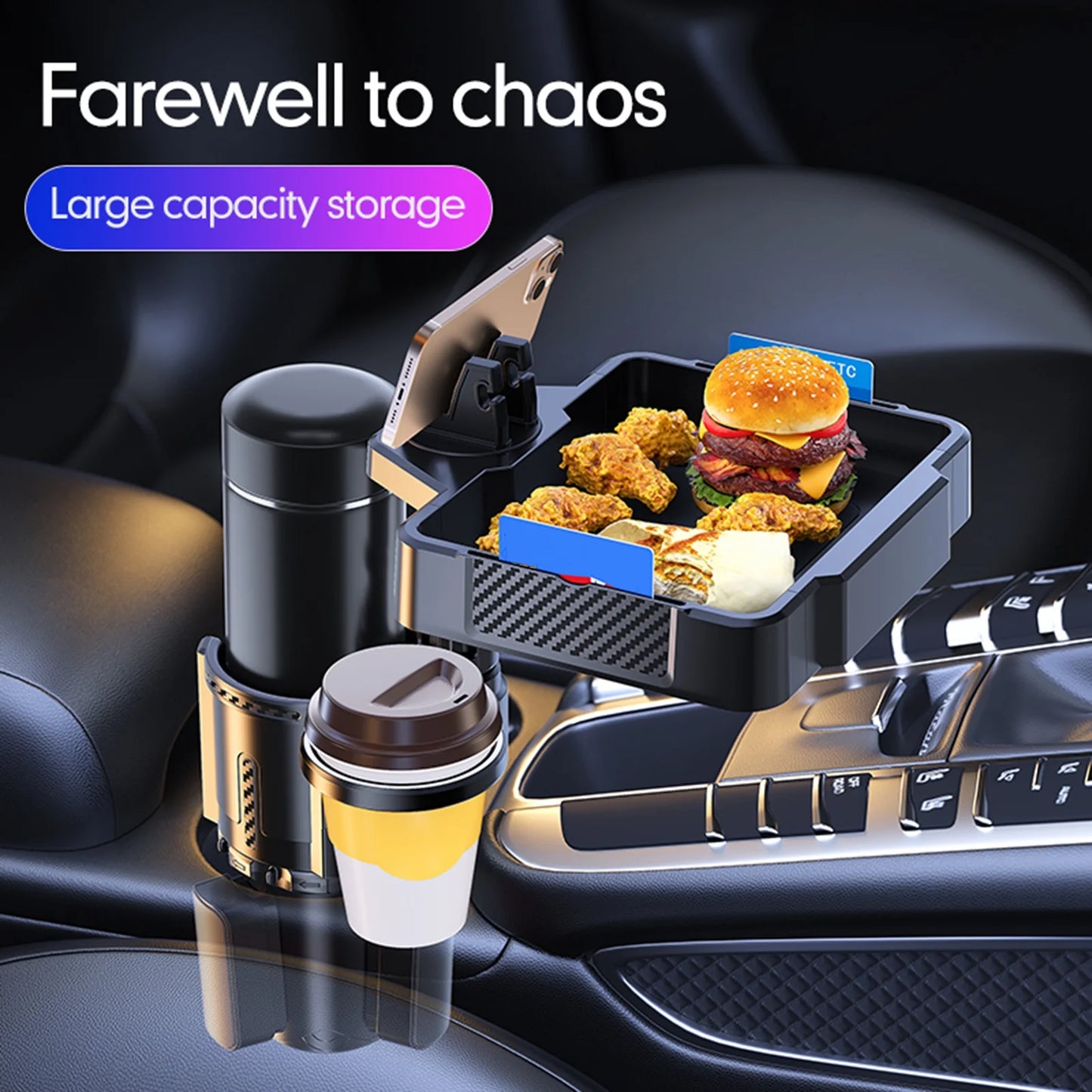 Snack Tray with 4IN1 Expander Drink Phone Cup Tray Anself Holder Car Adjustable Dual Holder