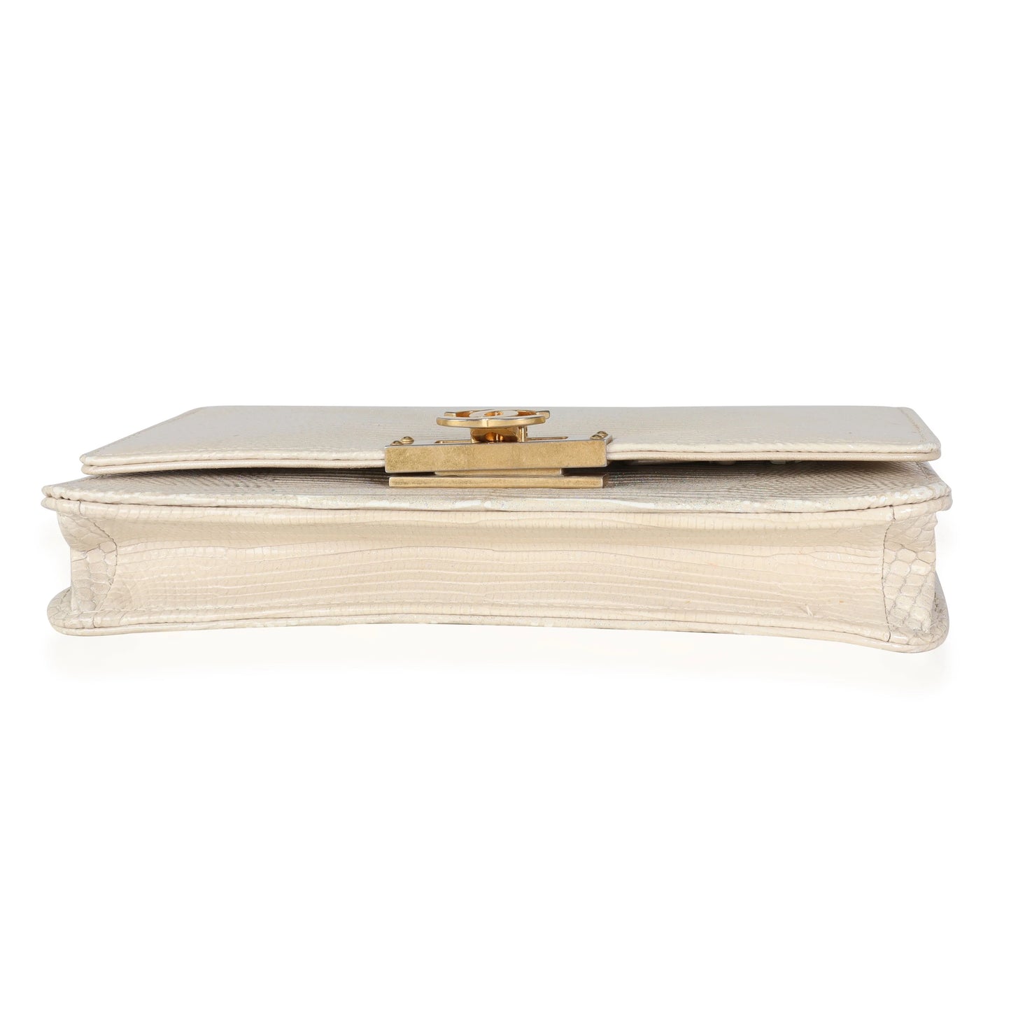 Wallet Metallic Pre-Owned Chain Gold on Class Chanel Golden Lizard