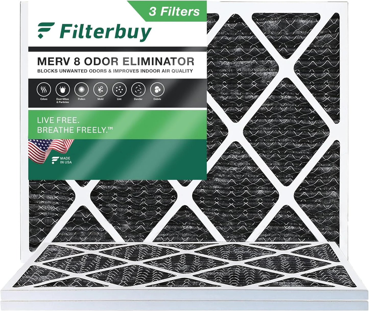 AC Furnace (3-Pack) 16x20x1 Activated HVAC with Eliminator 8 Air Carbon Pleated Filters MERV Filterbuy Odor