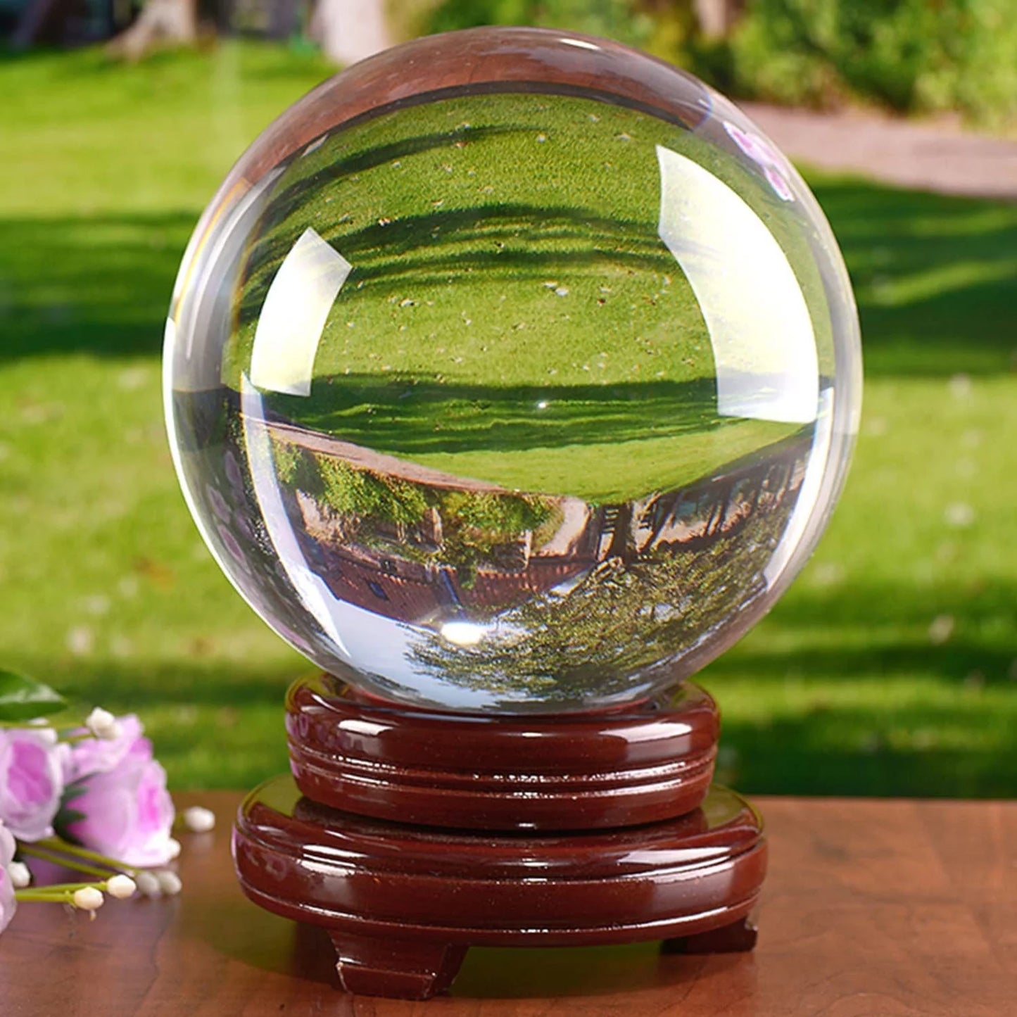 Sphere Stand 150mm Ball Clear Glass bimiti Magic Marbles Crystal Ball, for Wood Glass 5.9" Gift with Large Witch