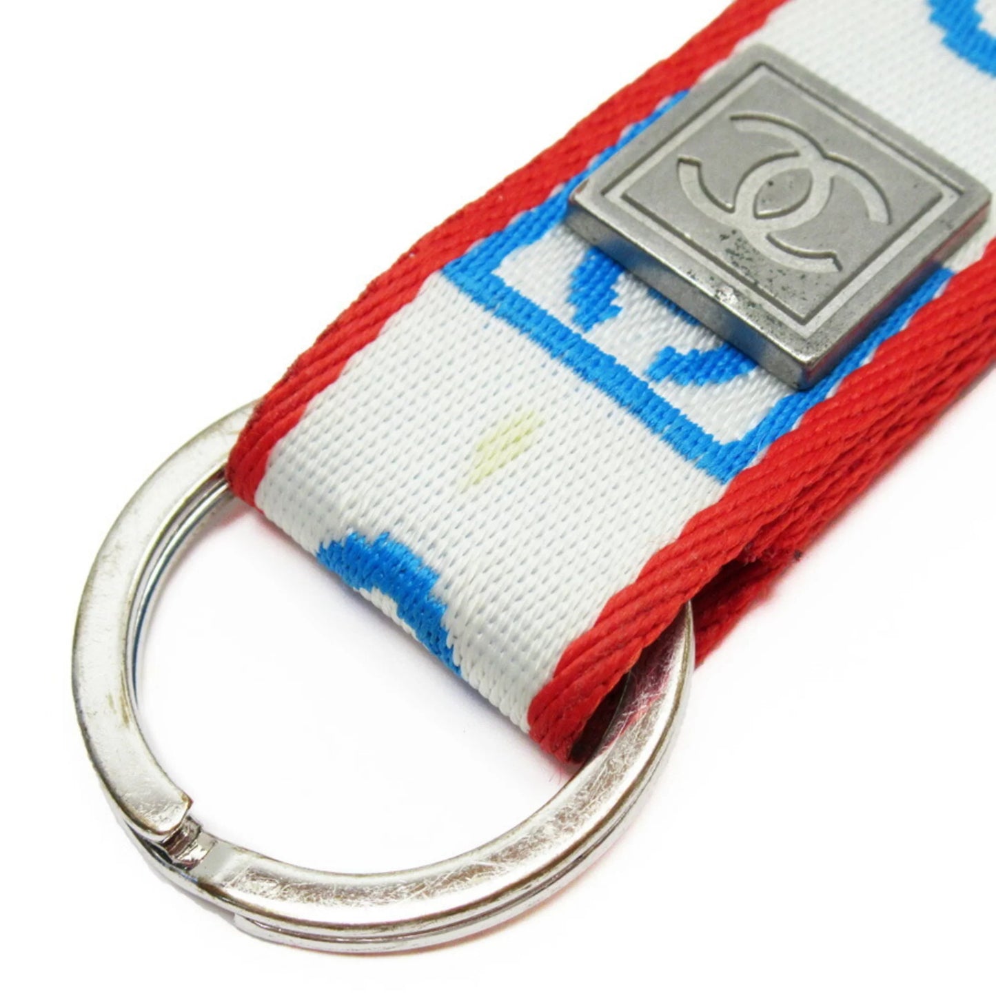 white material canvas blue silver Pre-Owned neck metal (Good) Chanel nylon x strap CHANEL red