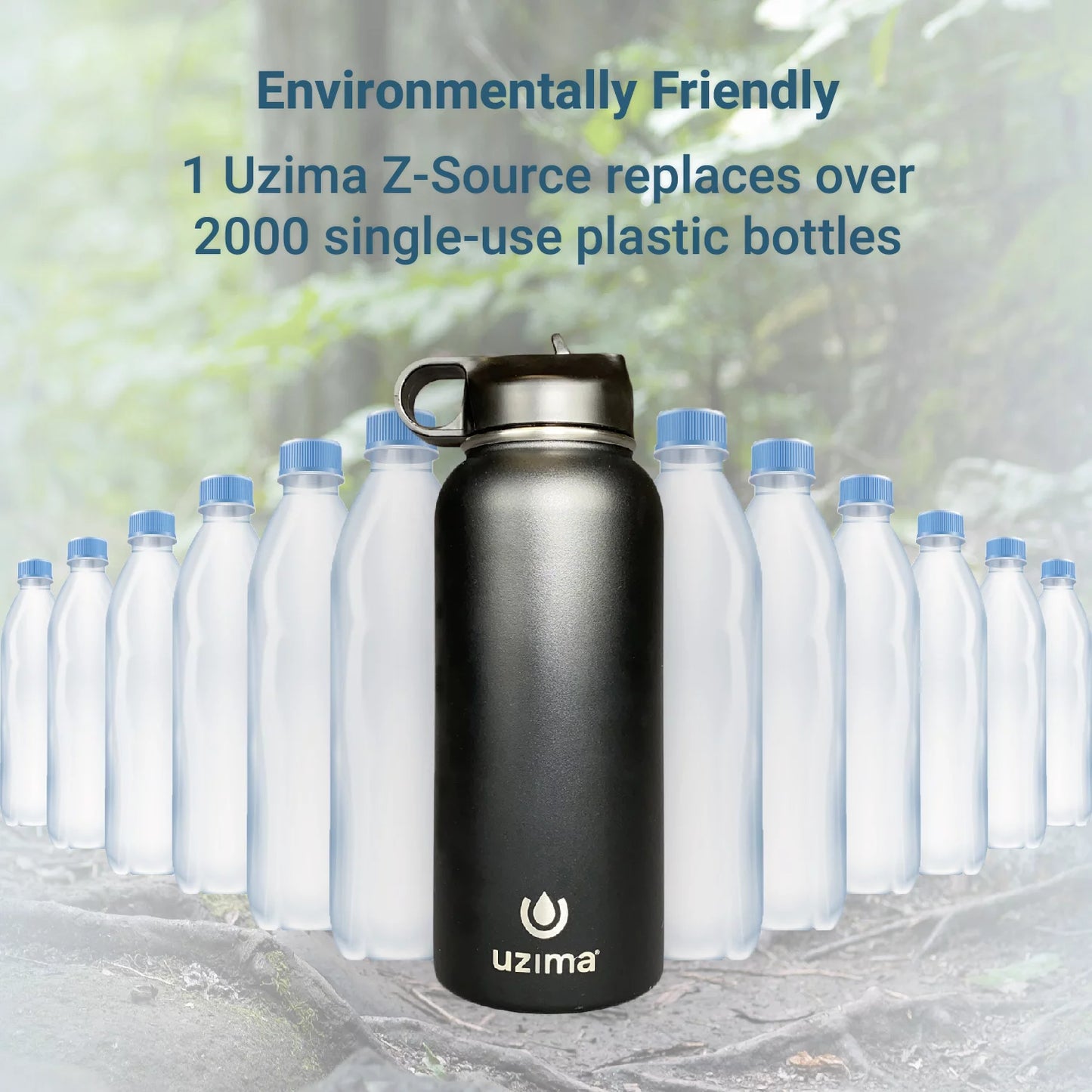 the Large Hiking, with 32oz - Double-Walled Stainless Water Blue) Backpacking, Steel on Filtered Go. Camping, Bottle Capacity Exterior for Uzima Water .(Light and Travel. Z-Source Purification