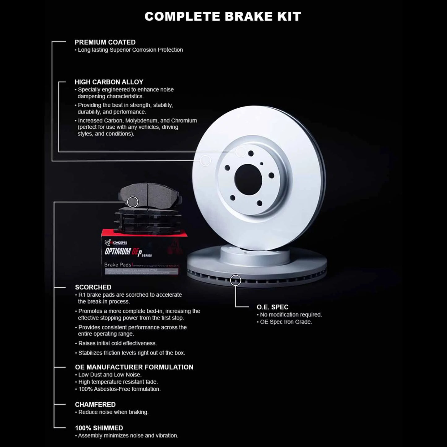 Wduh2 SI select: R1 SI/SIR, CIVIC Coated Oe Optimum 59048 W/ HONDA Hdw Fits HONDA R1 & 1999 CIVIC Carbon Concepts 2000 Brake Rotors Pads