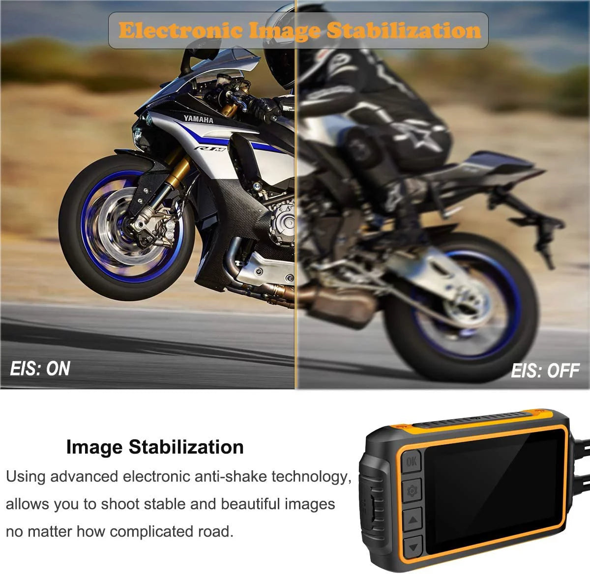 to and Rear Cam up 256GB Recording LCD Wi-Fi, Waterproof FHD Max Camera Control, for with G-Sensor, Motorcycle, Wide 3'' ZOMFOM Front 150° Lens GPS, Waterproof Wired 1080P Dash and EIS Angle