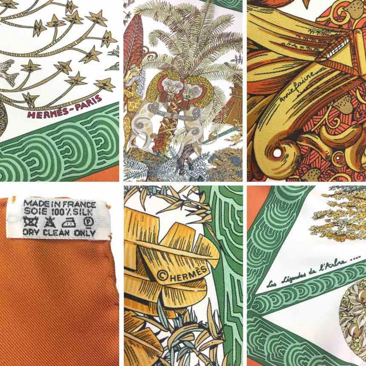 90 Silk Pre-Owned 100% Legend Muffler (Good) Scarf Tree Carre l'Arbre Hermes Les de x Orange Legendes HERMES Green aq7062