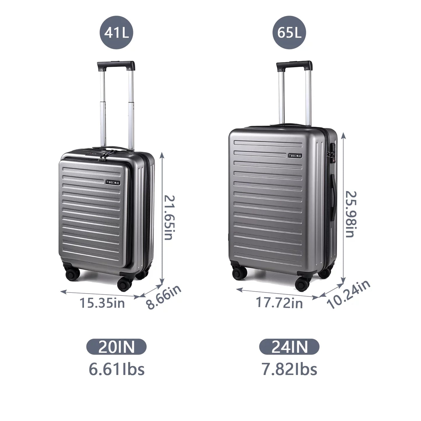 20 & 24 Suitcase Inch Spinner Lock Front with 20/24 Wheels, Lightweight 37~41L 20 Hardshell Inch Luggage Only Grey Piece TSA ABS+PC Expandle, with Pocket 2 + 65L,Dark Laptop & Set,