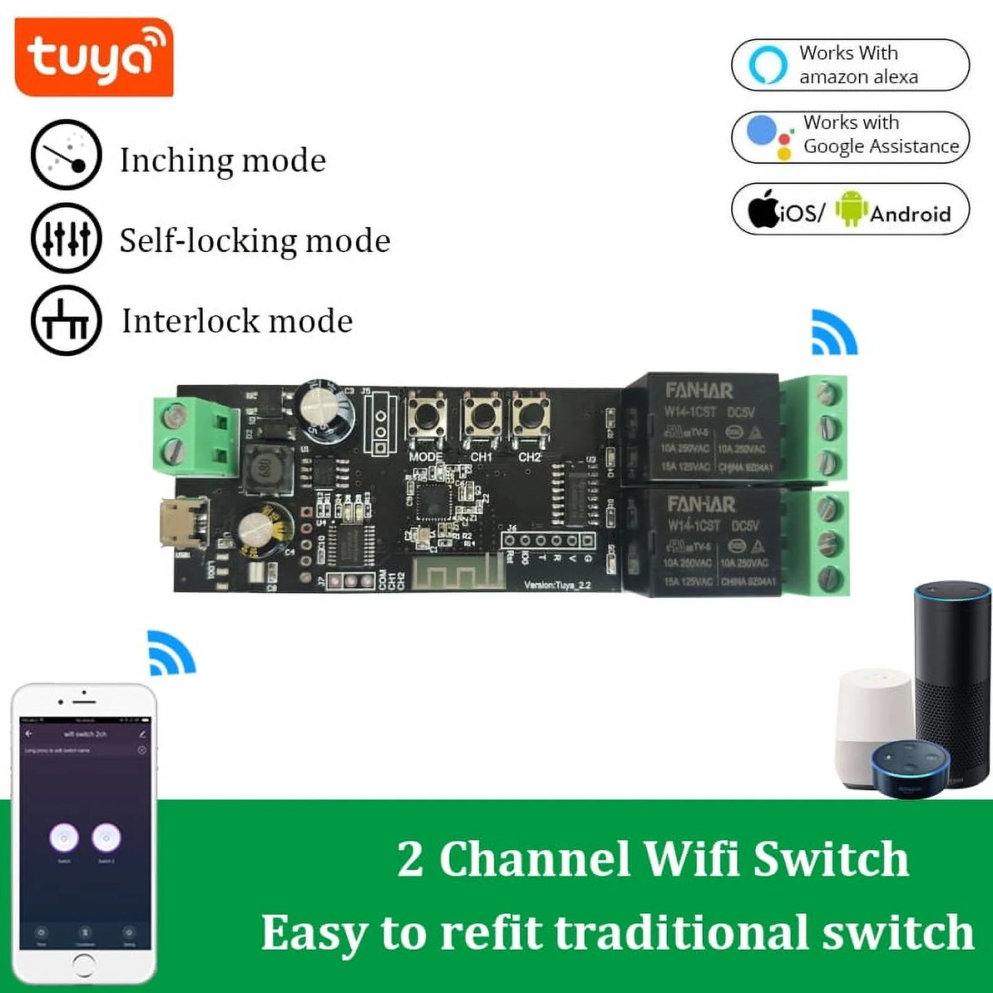 Alexa life Control with Work Timer Smart Relay DIY Home 12V Inching WiFi Smart Google Module APP Tuya Switch Self-Locking Remote