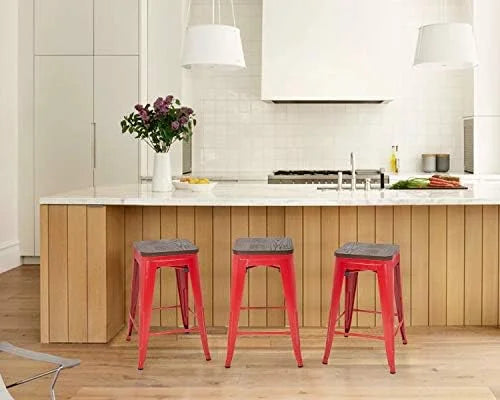 Stackable Metal Height Barstool Stools Backless Chairs 4 of (Red) Stool Inches Wood Patio 24 Stools Counter Kitchen Stool Indoor Outdoor Seat Metal Set NLTBONNIE