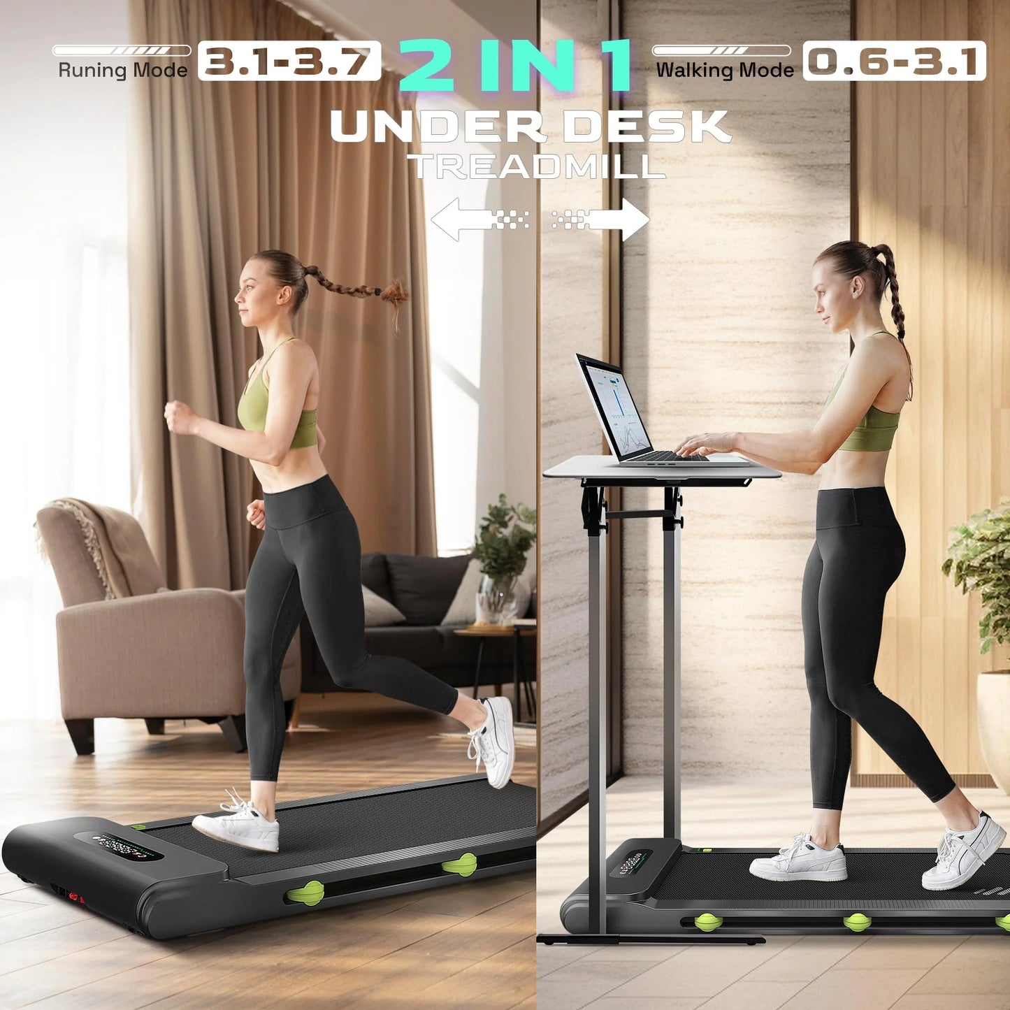 with Treadmill LED Max Treadmill in Weight 2.5HP Machine Display Walking Under Walking Office LED Desk - Desk: Display, Jogging Under Home 270lbs Portable Pad Walking for