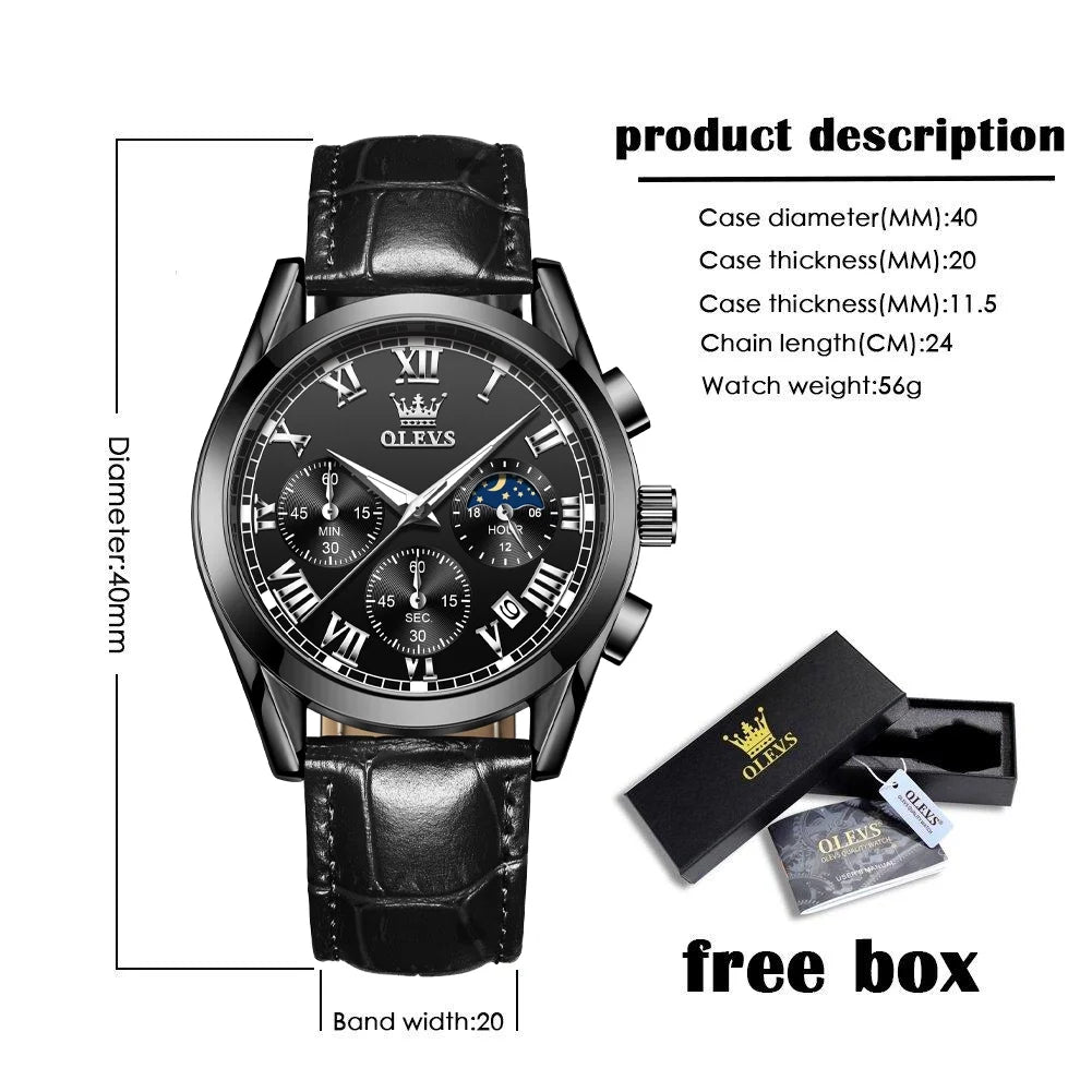 Strap Male Analog Sports Luxury OLEVS Leather Wristwatch Watches Watches Luminous Waterproof Business Quartz Mens Reloj, Chronograph Classic with Men for