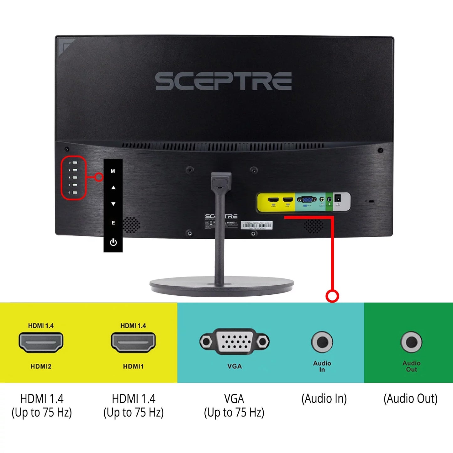 Thin Curved Speakers Monitor HD HDMI Metal Gaming Black VGA Sceptre 1080P LED DisplayPort 24" C248W-1920R Ultra 75Hz Full