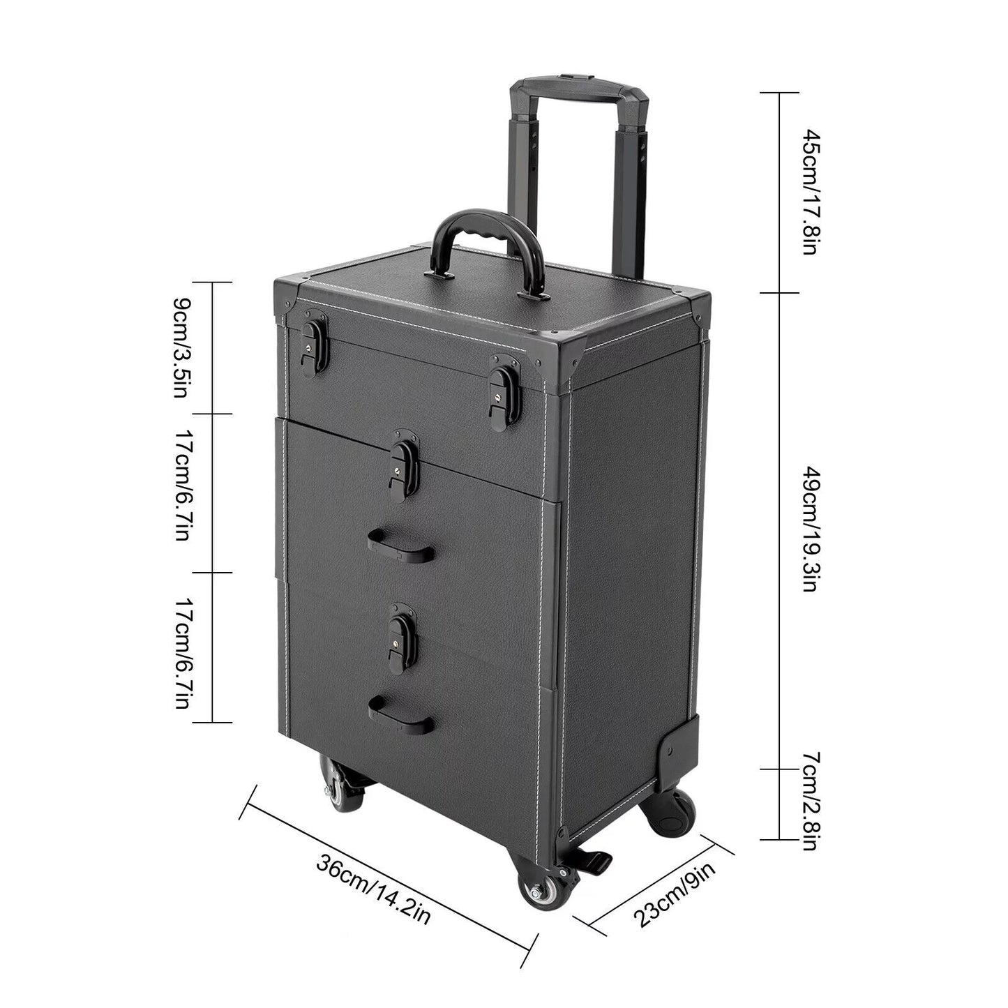 & ZhdnBhnos Makeup Organizer Case Rolling Storage Lock Wheels (Black) Luggage Box Trolley Cosmetic Nail Train w/ Polish 4