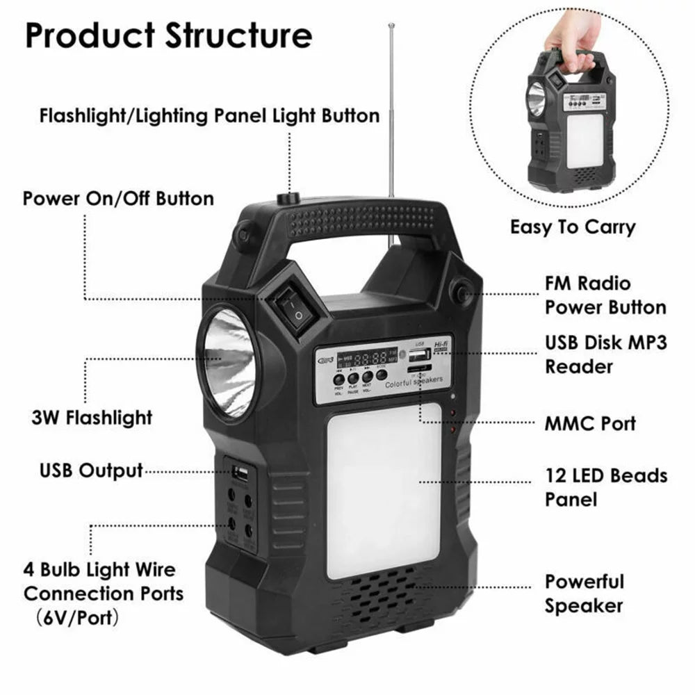 "Portable Supply, Power with display,for Solar Charge Generator Dual Station,Solar Outdoor LED Emergency Power To Lamps, Camp Panel, Station, Digital Way Power Fishing" Camping,Home Flashlights,