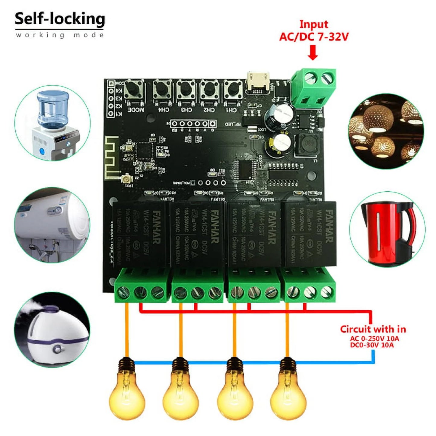 Alexa life Control with Work Timer Smart Relay DIY Home 12V Inching WiFi Smart Google Module APP Tuya Switch Self-Locking Remote