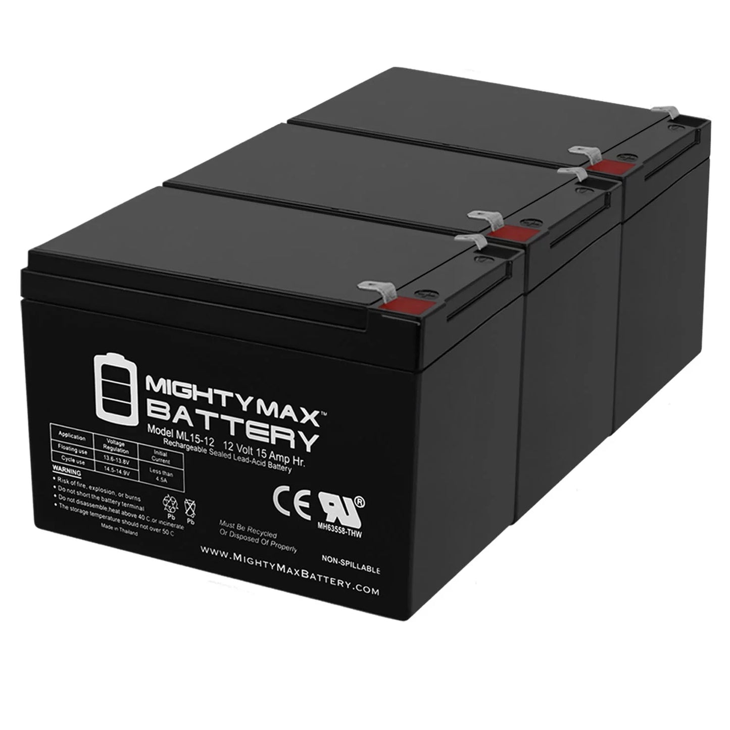 15AH EVO Electric 500W Replacement - 3 Pack Scooter Battery for 12V