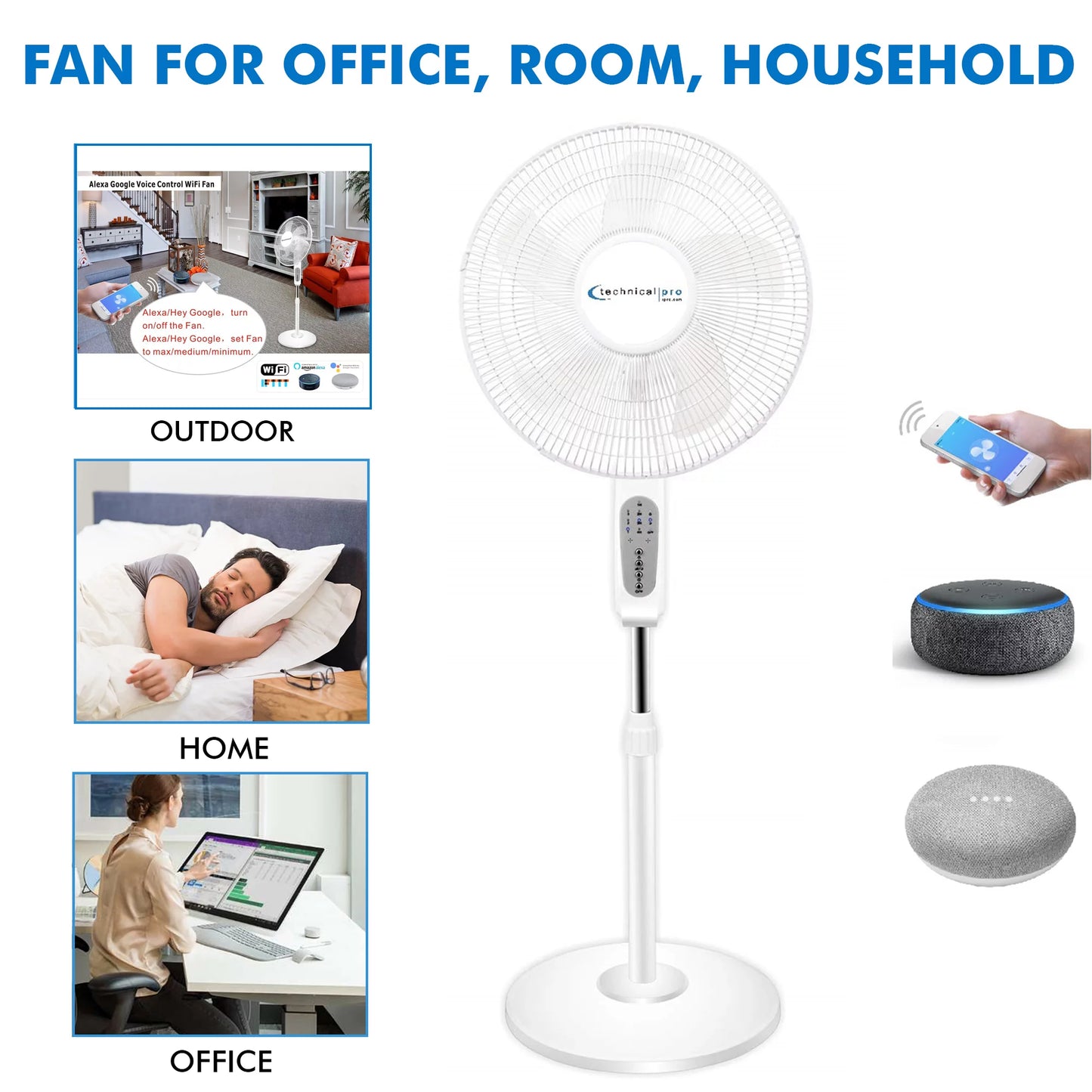 Alexa/Google Compatibe WIFI Standing Oscillating with Home Enabled Voice Technical Feature, with Pro Amazon Fan 16"