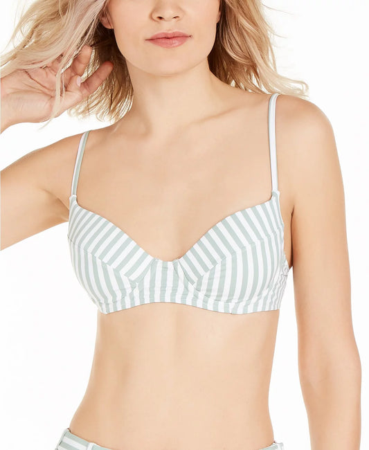 US WeWoreWhat Lydia X-Large JADEITE Swim Top, Striped Bikini Underwire