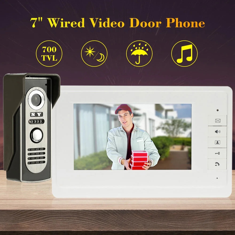 System Monitor Wired Home Camera support Night Indoor Phone Door View Doorbell Rainproof Outdoor Unlock Video with Infrared Visual for and 7”