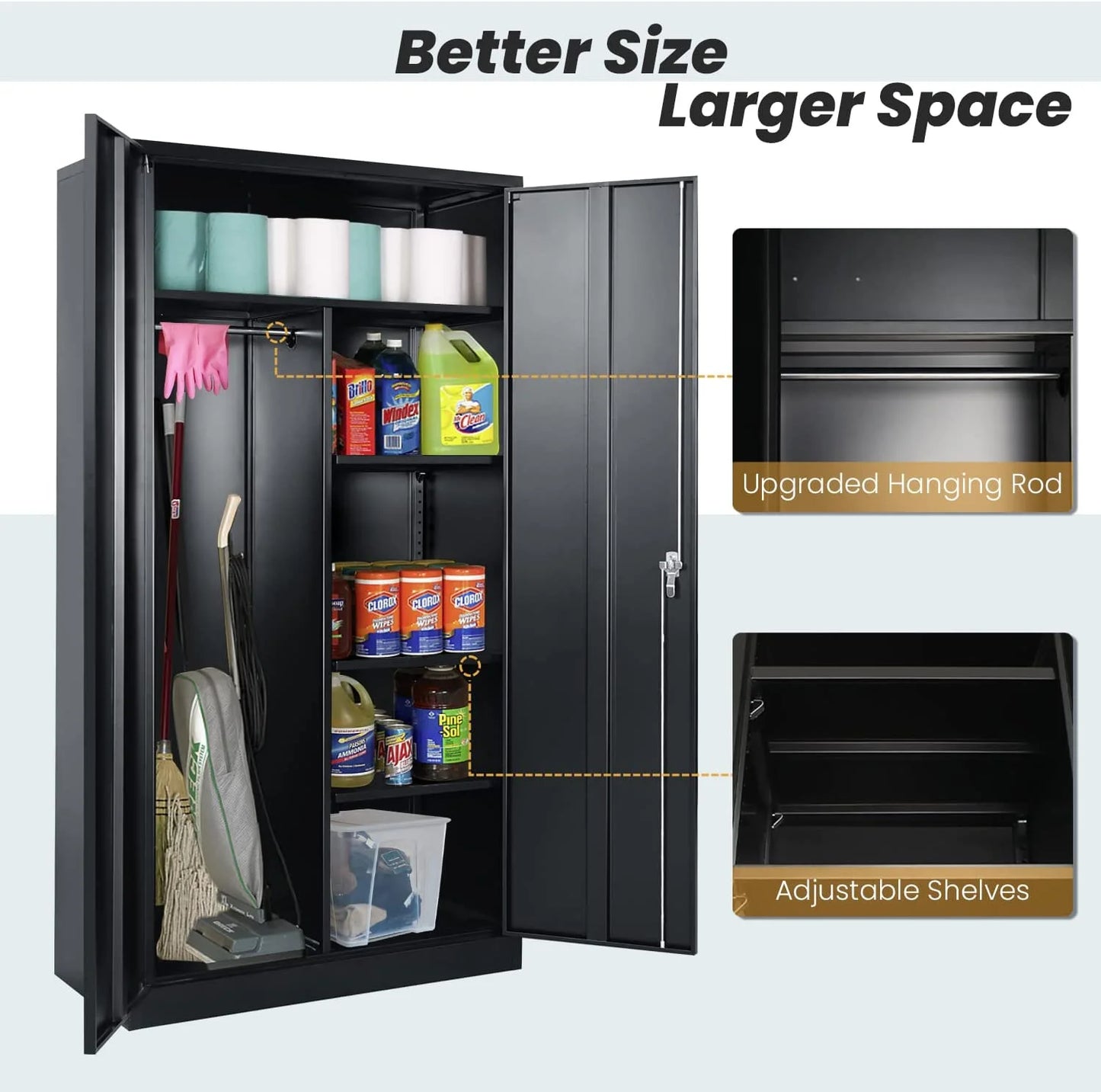 with 72&#39;&#39; Home Lock Office Locking Freestanding Shelves and Wardrobe Door for Steel Metal (Black) Cabinets HOOMHIBIU Cabinet Coat Clothing Garage Locker with Employee